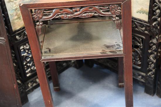 A pair of Chinese hongmu rectangular two tier tables, late 19th century, 1ft 5.5in. x 1ft 1in. H.2ft 7in.